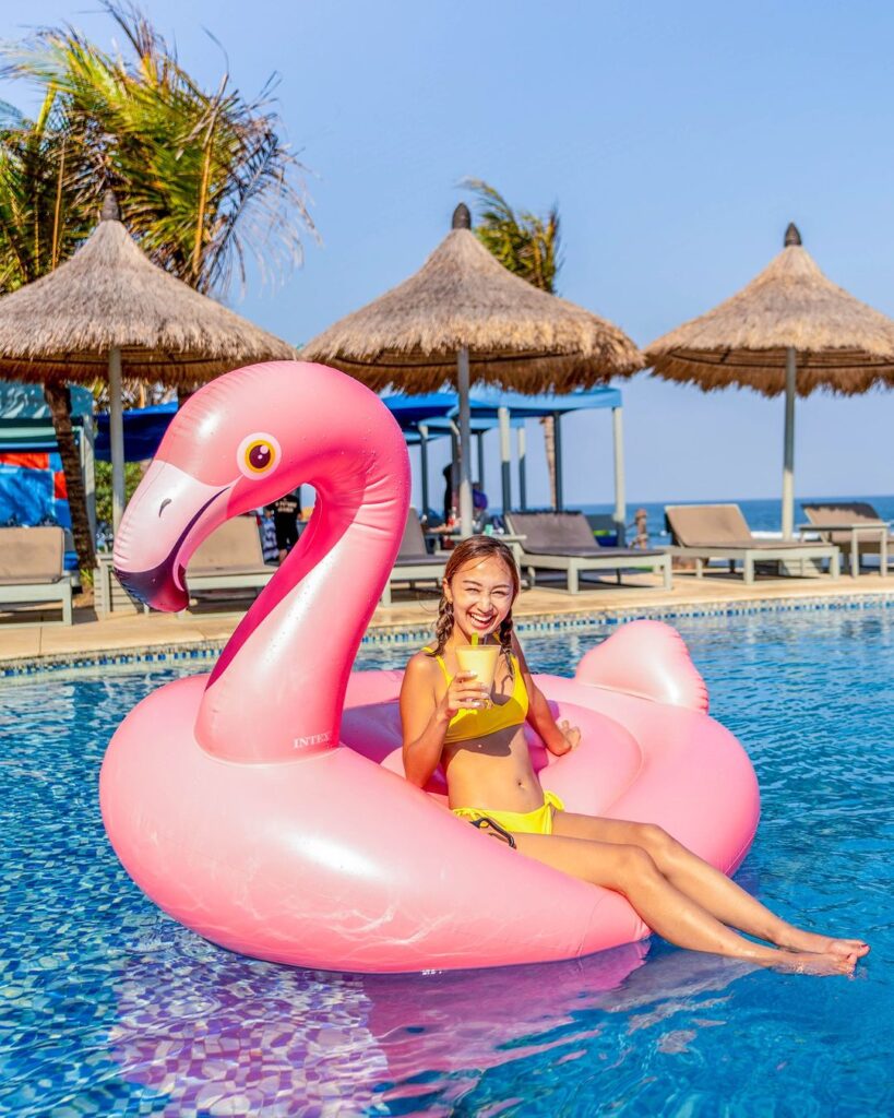 inflatable flamingo at flamingo beach club